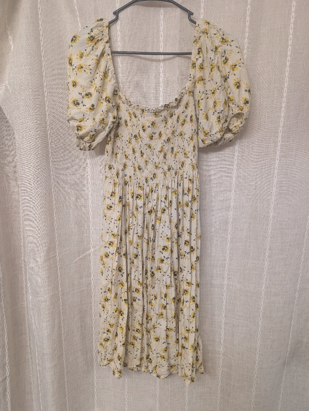 Floral Smocked Midi Dress in Cream and Yellow